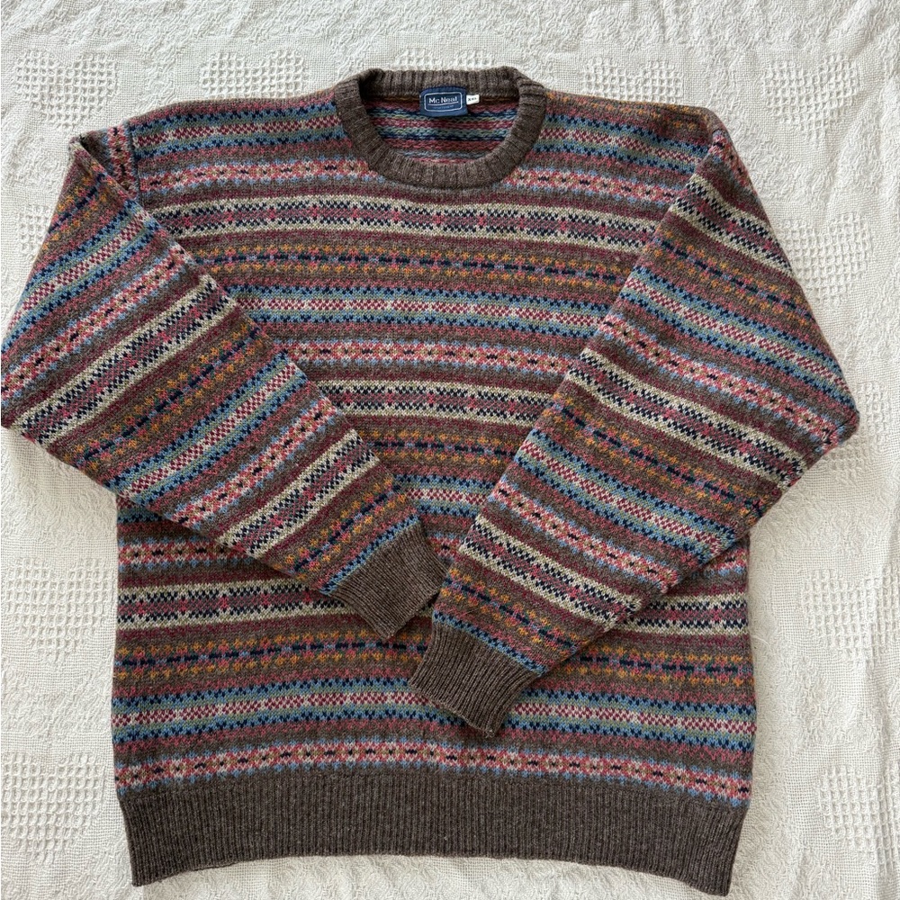 Vintage Multicolor 100% Shetland Wool Striped Fair isle Sweater